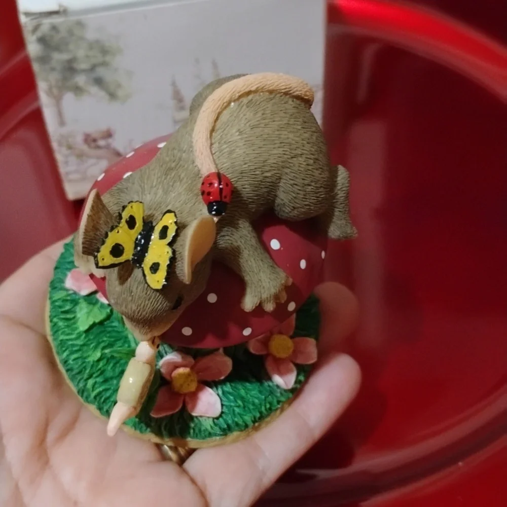 Fitz & Floyd Mouse Figurine on Red Mushroom 1999